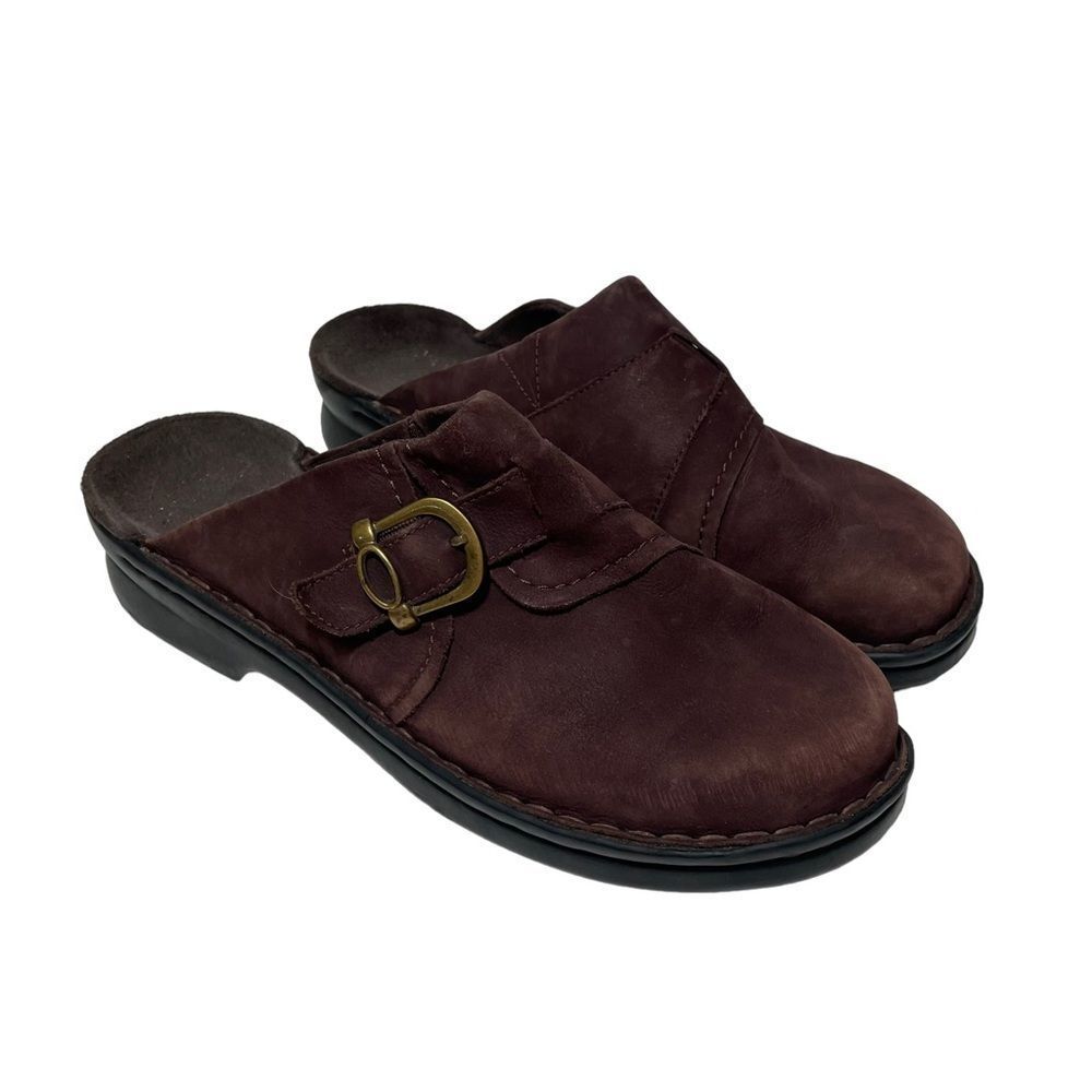 Clarks Maroon Leather Slip On Clogs